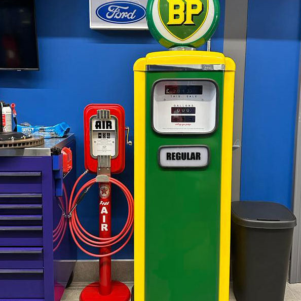 man cave decor with retro gas pump