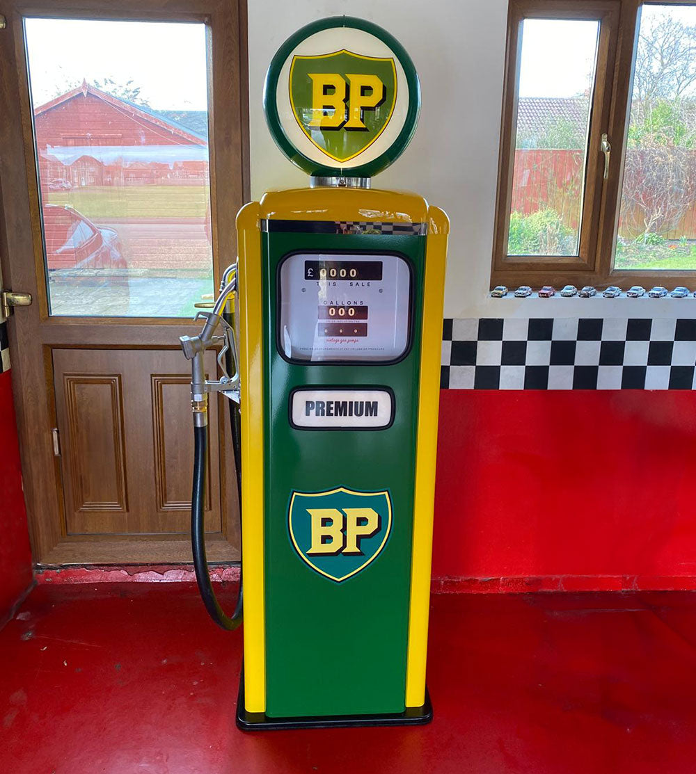 BP Retro Petrol Pump in Garage