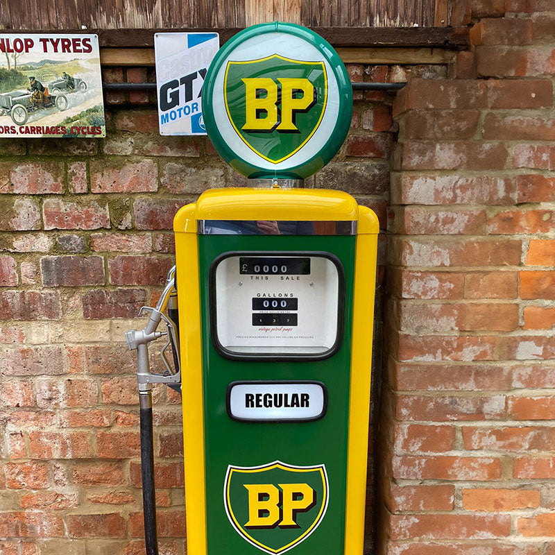 BP Reproduction Vintage Petrol Pump in garage