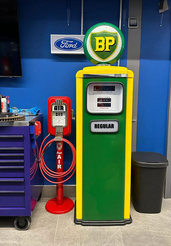 man cave decor with retro gas pump