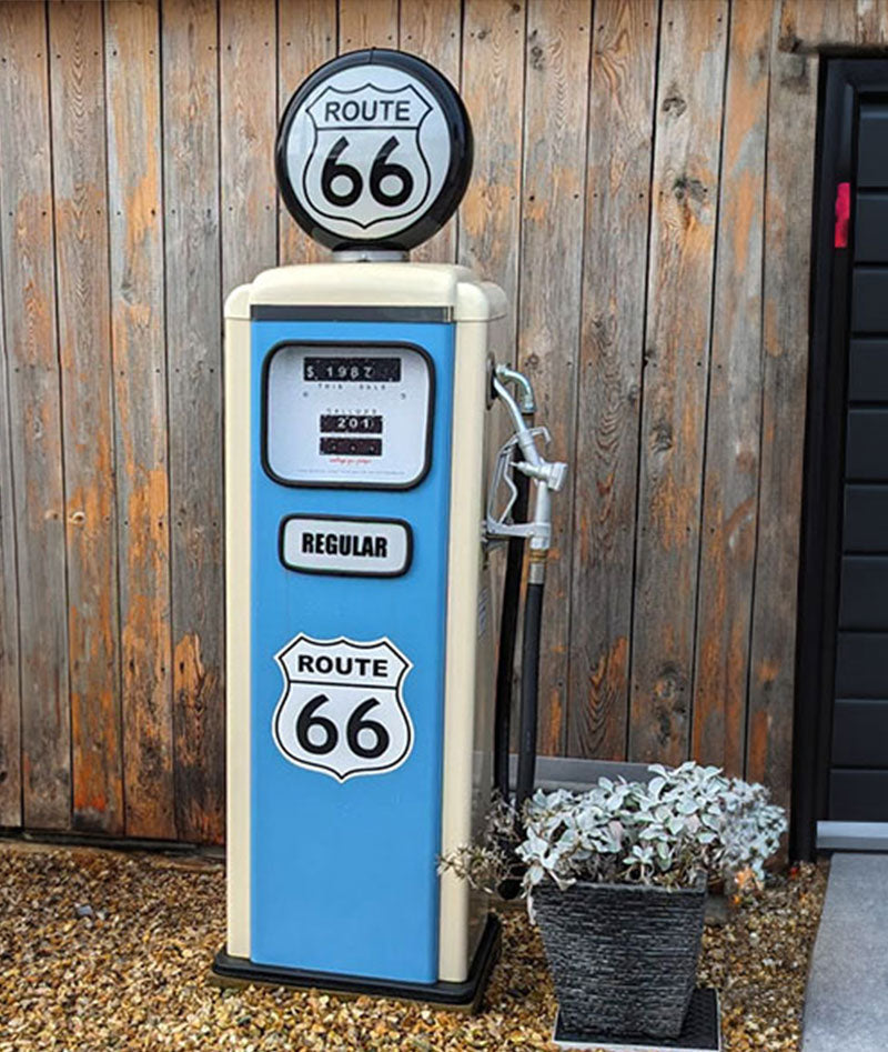 Route 66 Retro Petrol Pumps in Garage